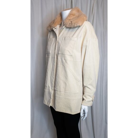 GANNI "Ridgewood" Cream Corduroy Tan Faux Fur Collar Coat US 6 - Picture 4 of 14